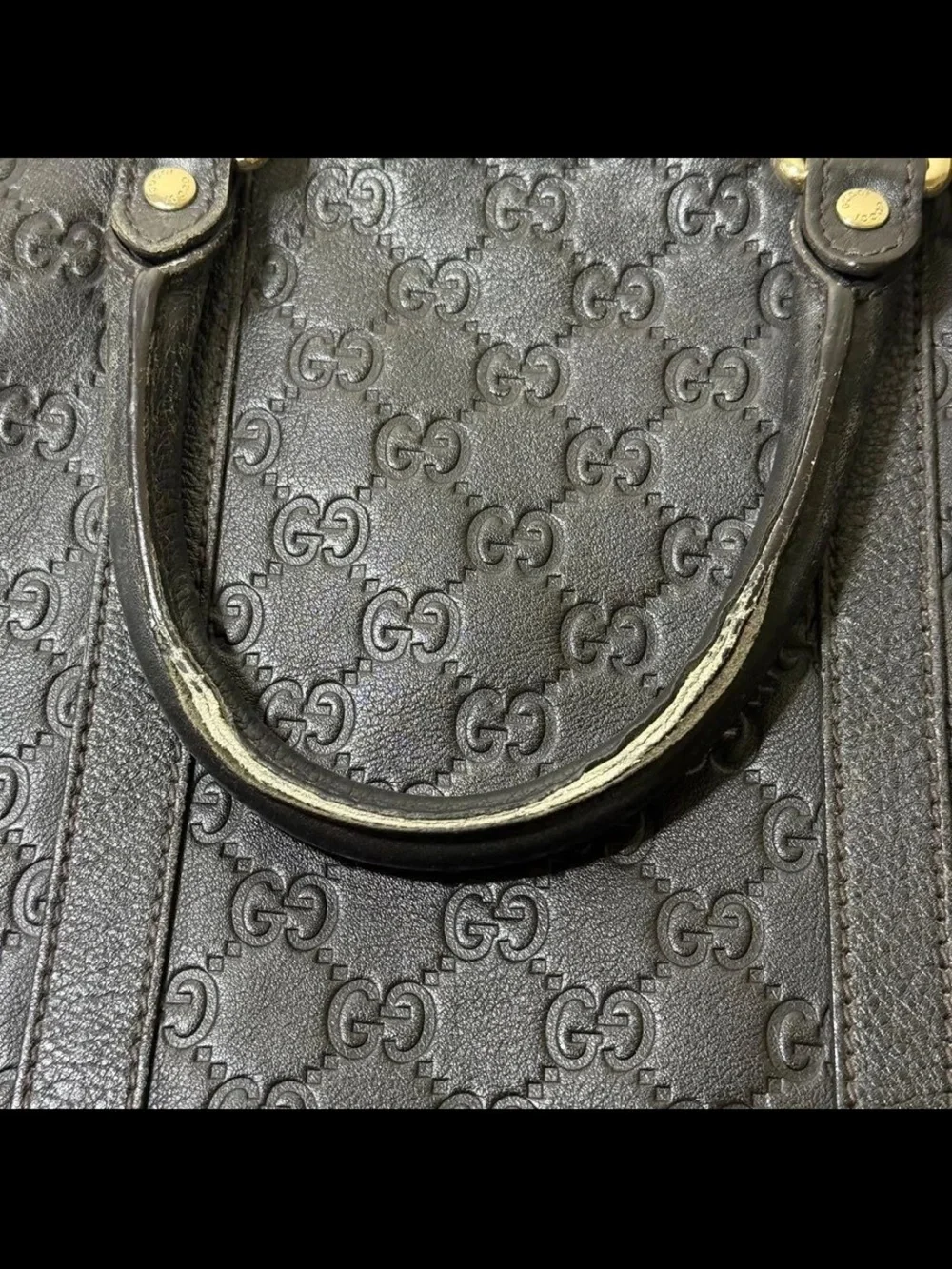 Gucci Black Embossed GG Leather Briefcase with Top Handles